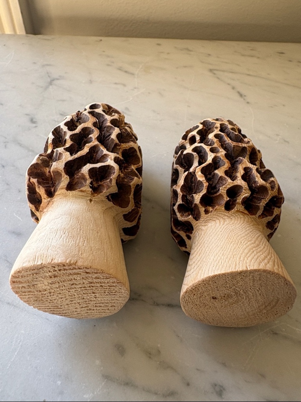 Handcrafted Wooden Morel Mushroom Duo - Natural Brown - Picture 3 of 3